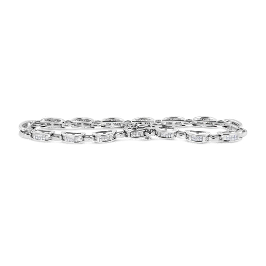 Pulsera de eslabones con diamantes de corte princesa de 1,00 quilates en oro blanco de 14 quilates (color I-J, claridad I1-I2) - Talla 7,25