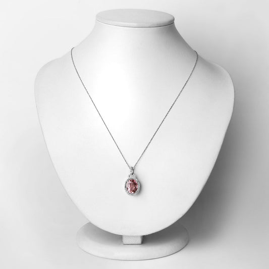 Colgante de oro blanco de 14 quilates con turmalina rosa genuina de 3,90 quilates y diamantes blancos
