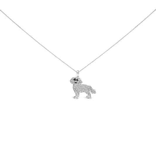 Collar con colgante de perro labrador retriever de plata de ley .925 con diamantes blancos y negros de 1/3 Cttw (color I-J, claridad I2-I3) - 18 pulgadas