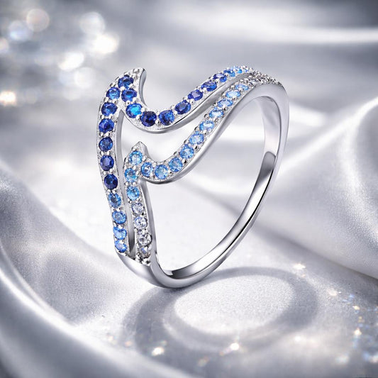 Anillo de Plata de Ley 925 Bañado en Oro Blanco con Circonitas, Talla 6.0 para Mujer