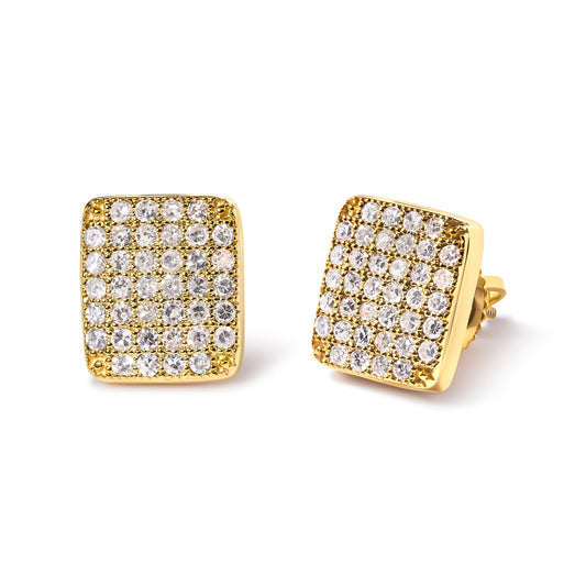 Pendientes de oro amarillo de 14 quilates con diamantes de 1/2 quilate en forma de cuadrado tipo racimo (color I-J, claridad I1-I2)