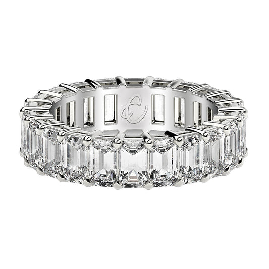 Anillo de eternidad de diamantes cultivados en laboratorio talla esmeralda en oro blanco de 14k (6 quilates peso total FG/VS2)