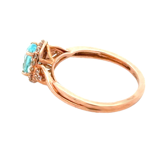 Anillo de zafiro creado aguamarina creada oro rosa 10 kt