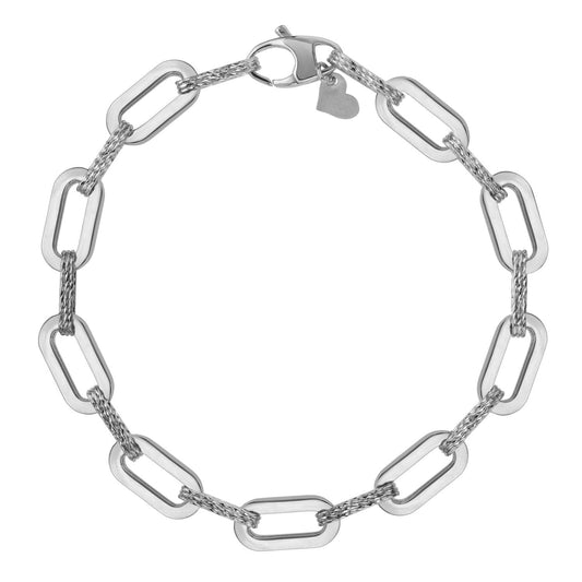 Pulsera de cadena con eslabones de clip de 7,00 mm de oro blanco de 14k y diamantes