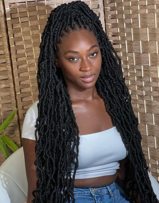 26" Goddess Locs Braided Wig | Lace Front Faux Locs Wig with Baby Hair | Synthetic Dreadlock Braids Wig for Women | Transparent Lace