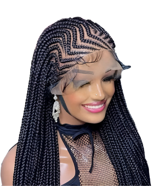 36" Cornrow & Knotless Box Braids Wig | Full Lace | Light Brown Lace | Synthetic Hair