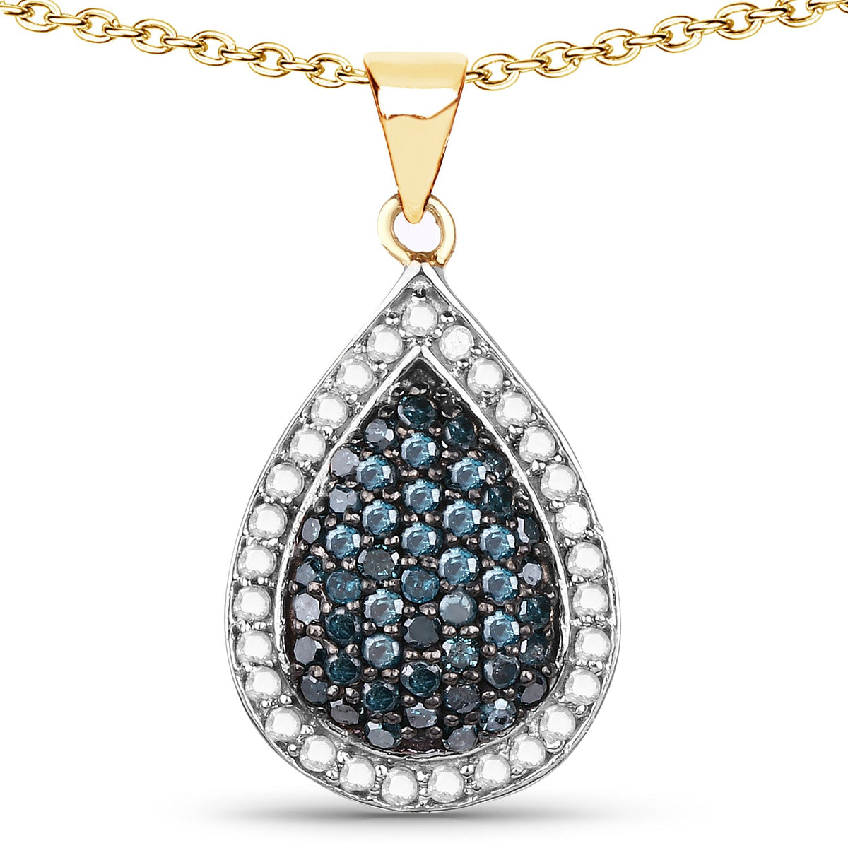 Colgante de plata de ley .925 chapado en oro amarillo de 14K con diamante azul auténtico de 0,81 quilates y diamante blanco
