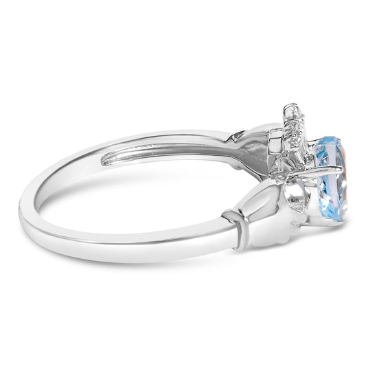 Anillo Claddagh de Corazón de Topacio Azul de Plata Esterlina