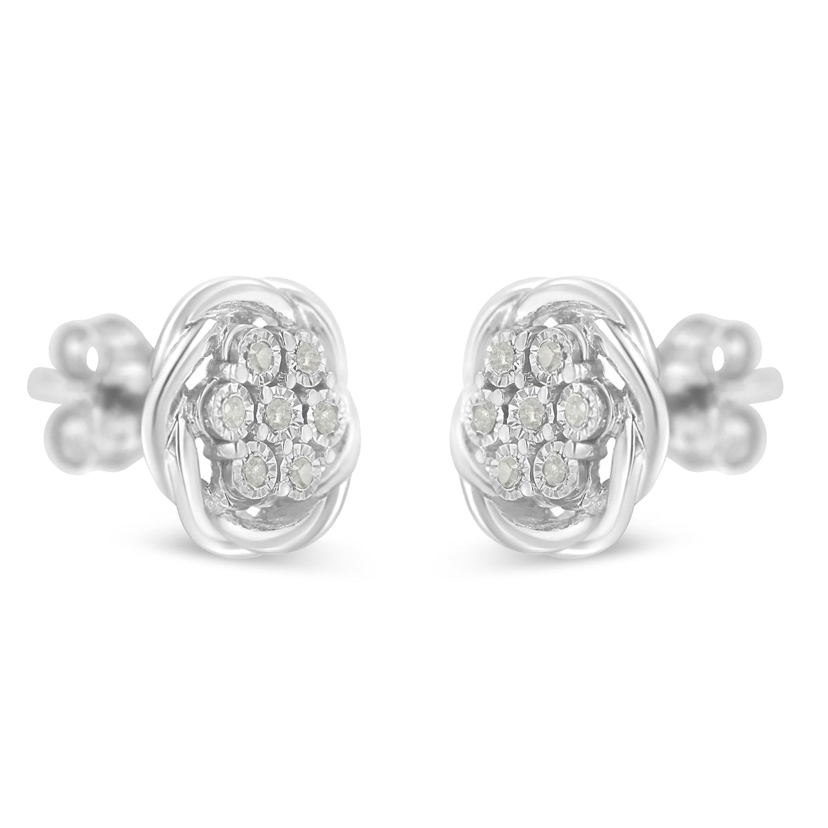 Pendientes de racimo en espiral de plata de ley con diamantes (1/6 quilates totales, color I-J, claridad I2-I3)