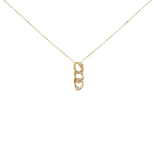 Collar con colgante de 18 pulgadas, de oro amarillo de 14K sobre plata de ley .925, con aros triples asimétricos entrelazados y diamantes de 1/6 Cttw (color H-I, claridad I1-I2)