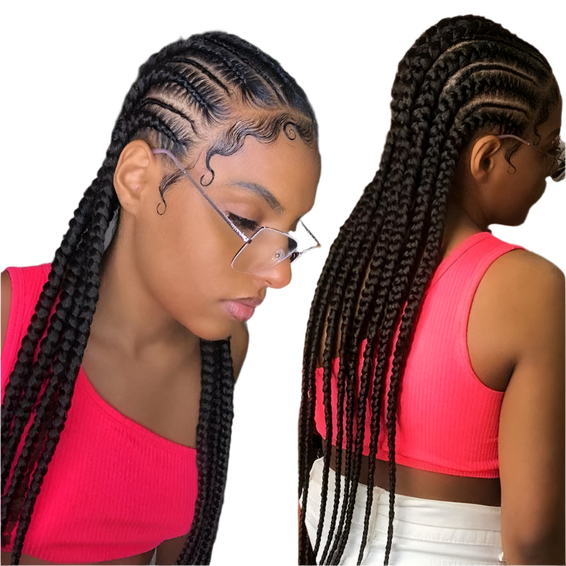 36" Jumbo Dutch Twins Cornrows Wig | Full Lace Front | Synthetic Braids | Black Women - Luxegan