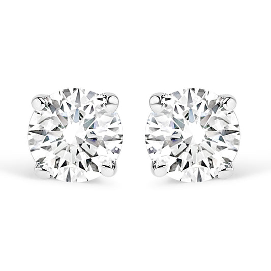 Pendientes de oro blanco de 14K con solitario de diamante redondo creado en laboratorio de 1/2 quilate de peso total