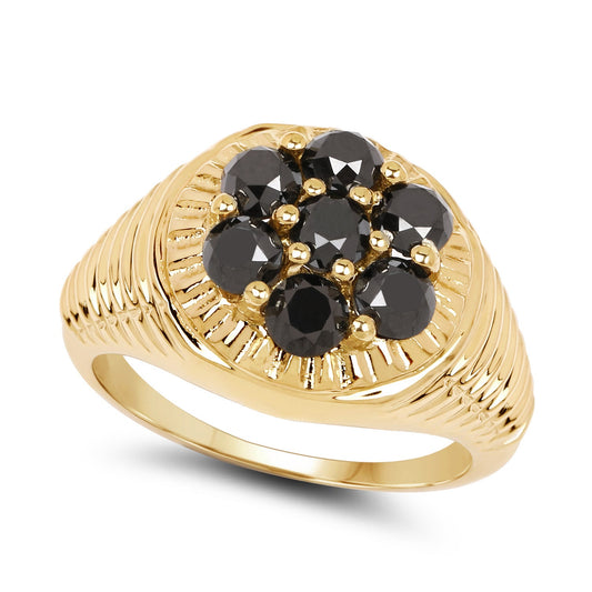 Anillo de plata de ley .925 chapado en oro amarillo de 14 quilates con diamantes negros genuinos de 1,40 quilates