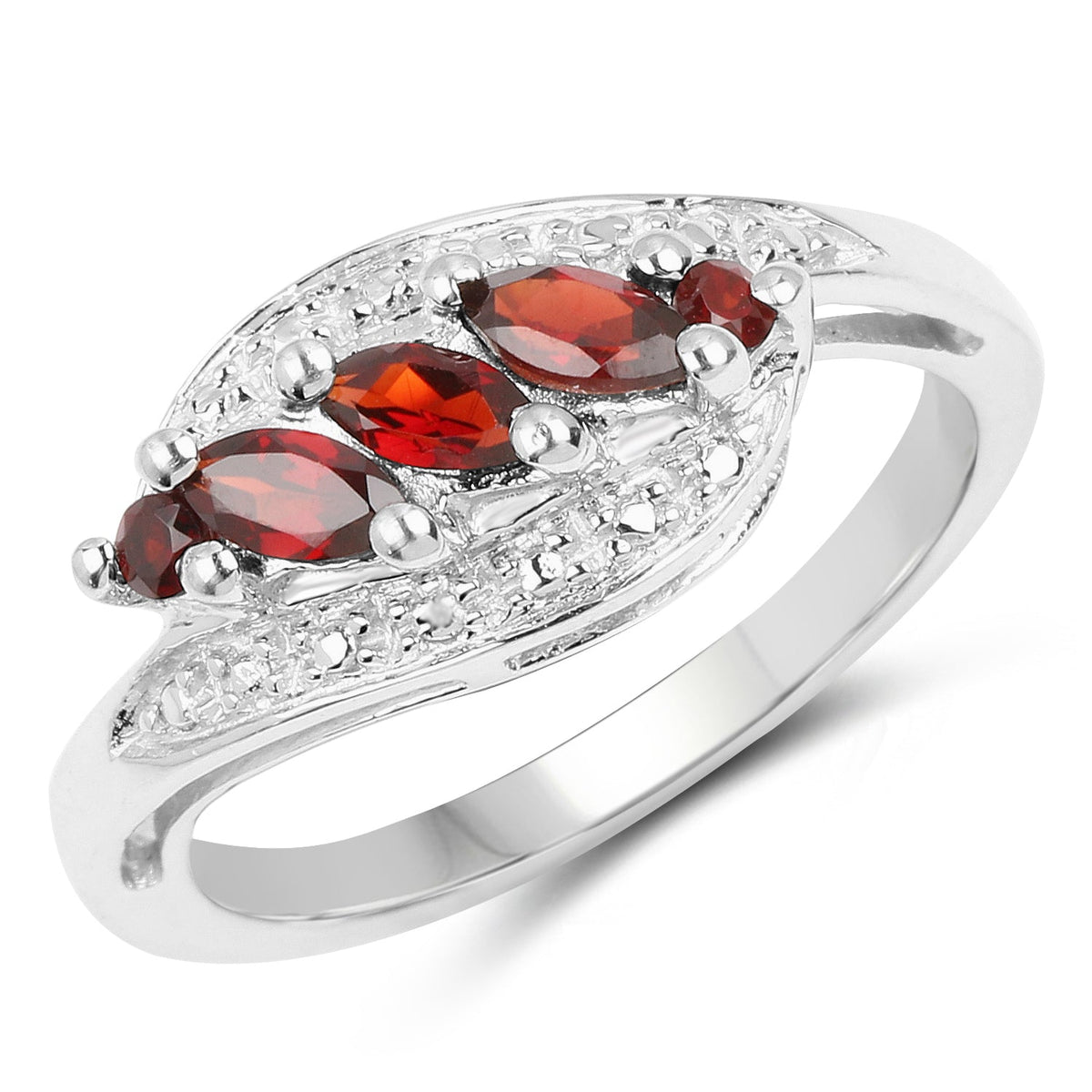 0.76 Carat Genuine Garnet and White Diamond .925 Sterling Silver Ring