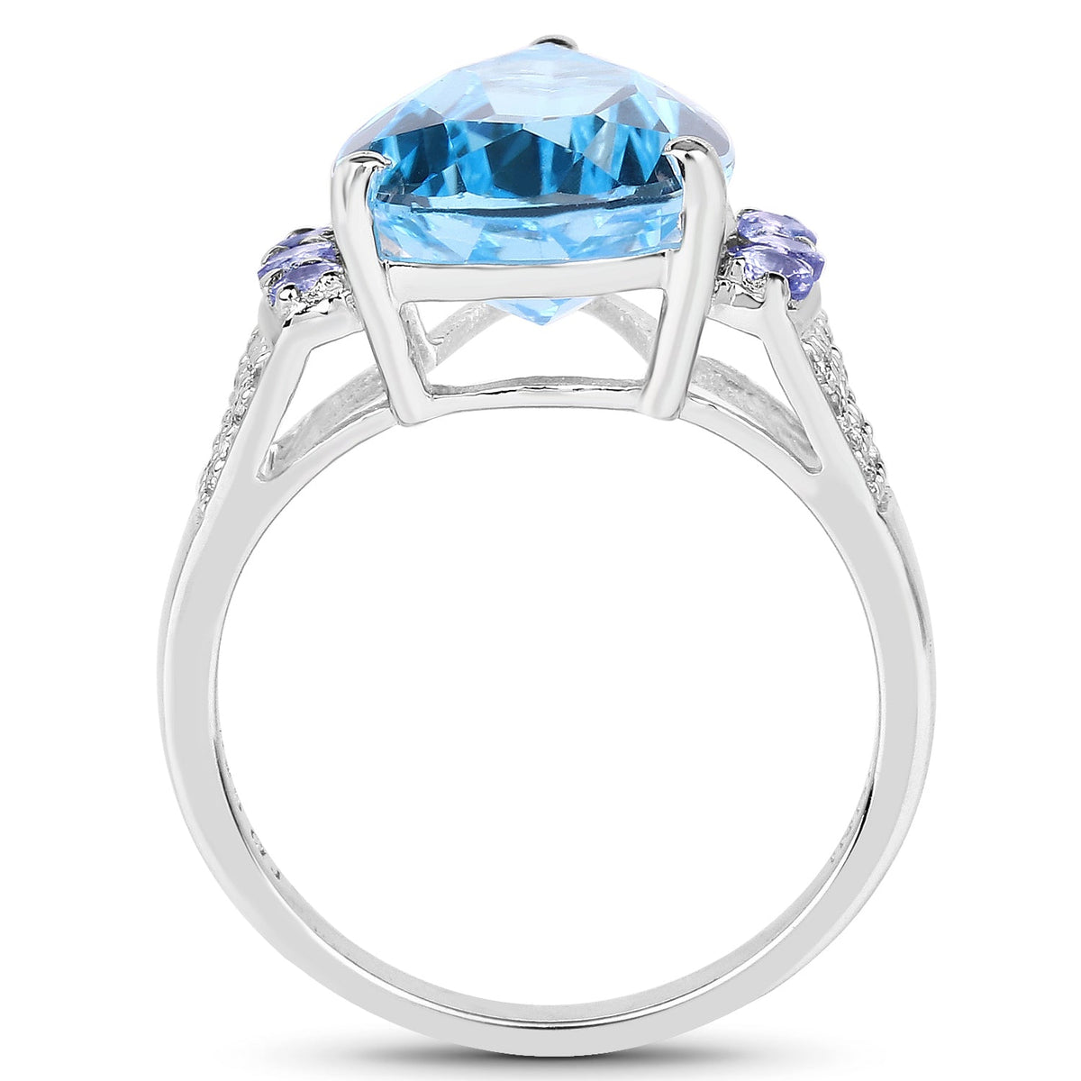 Anillo de plata de ley .925 con topacio azul suizo, tanzanita y topacio blanco genuinos de 6.86 quilates