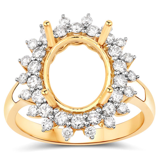 Anillo semimontado de oro amarillo de 14 quilates con diamante blanco genuino de 0,79 quilates - para gema ovalada de 11x9 mm