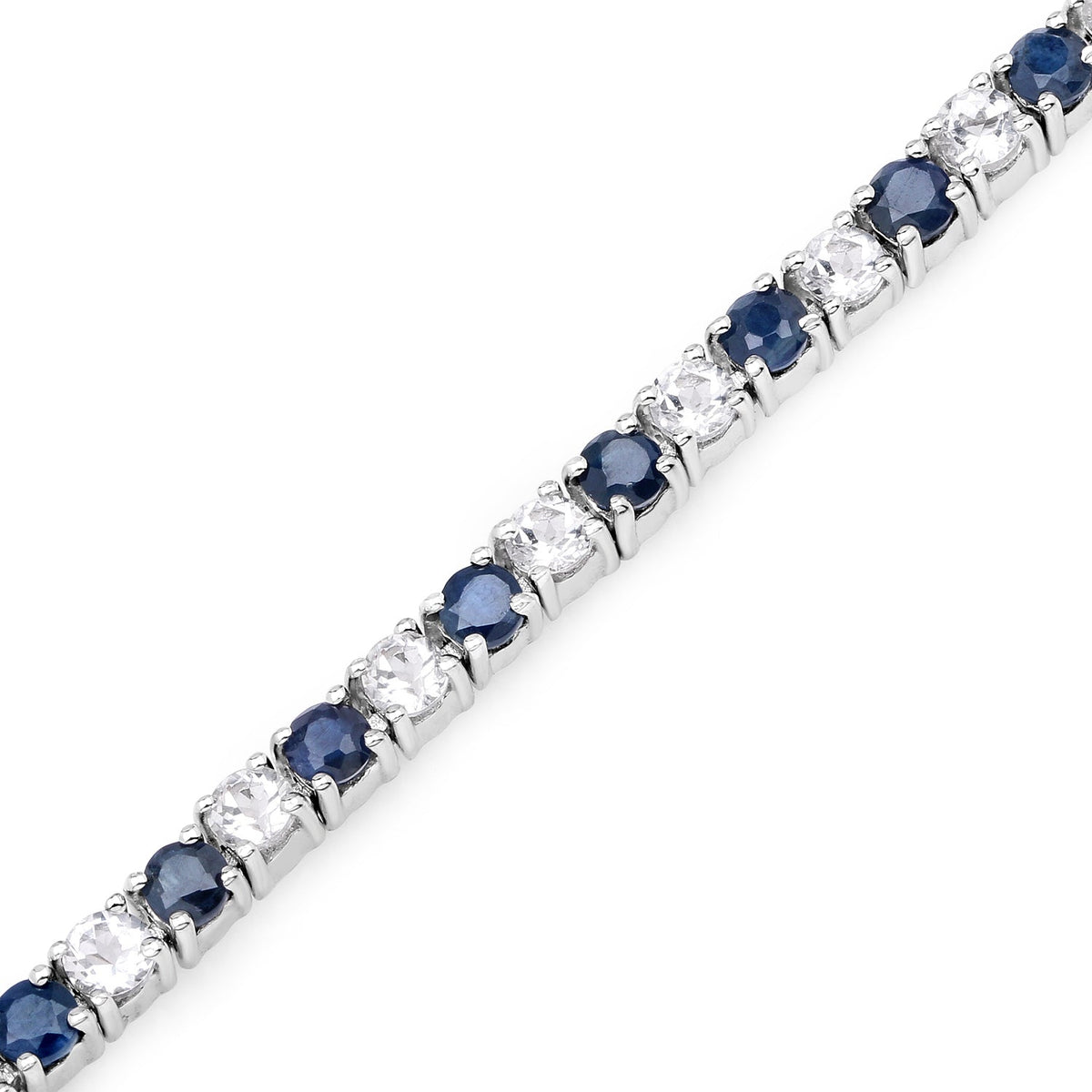 Brazalete de zafiro azul y topacio blanco de 6.87 ct. p.t. en plata de ley
