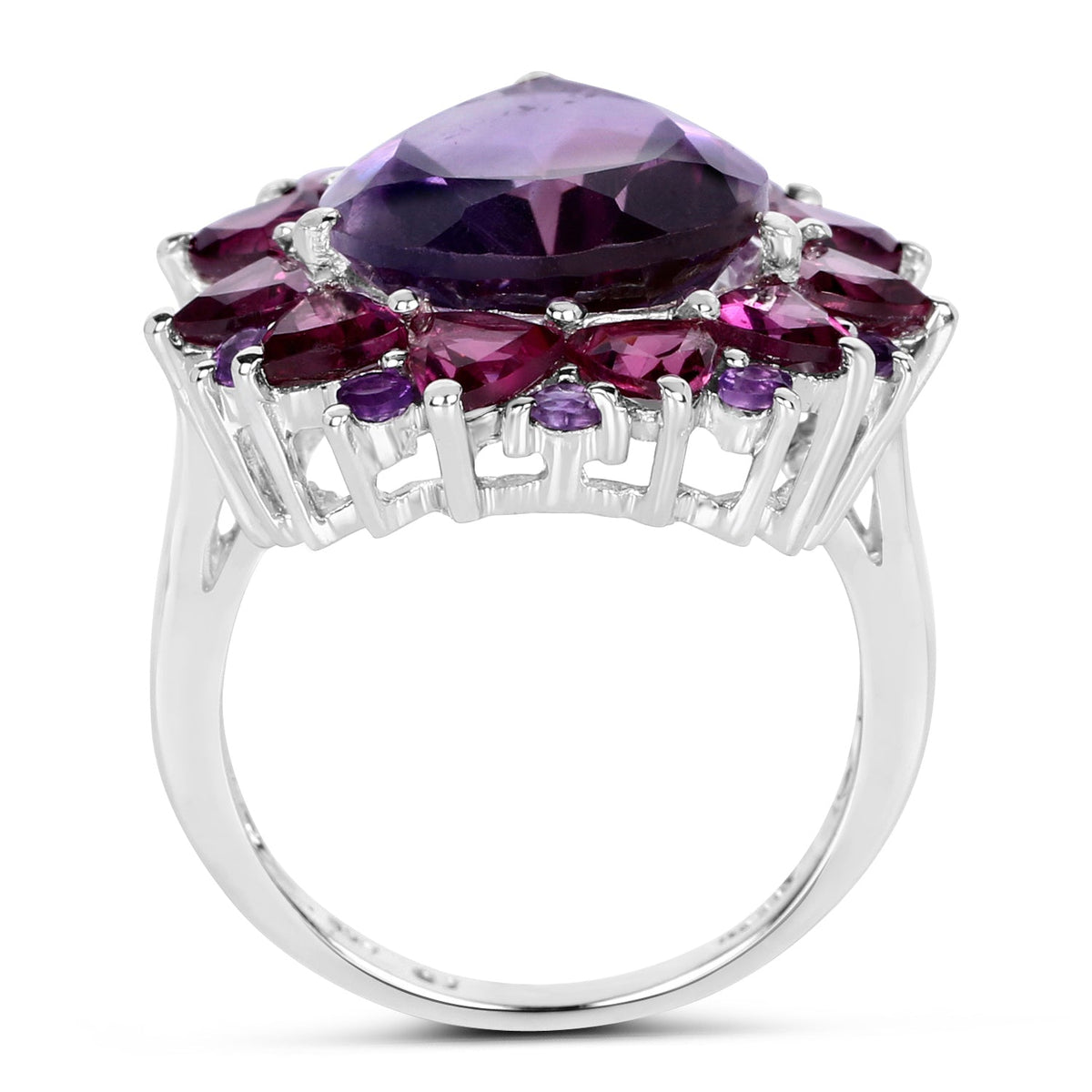 Anillo de Plata Fina .925 con Amatista y Rodolita Genuinas de 11.22 Quilates