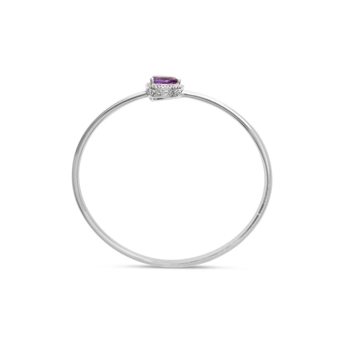 .925 Sterling Silver 8 x 5.5mm Pear Shape Amethyst and Diamond Accent Halo Bypass Bangle Bracelet (H-I Color, SI1-SI2 Clarity) - Fits up to 7" Inches