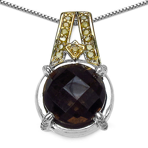 Colgante de plata de ley .925 con 3,16 quilates de cuarzo ahumado, diamante amarillo y diamante blanco auténticos