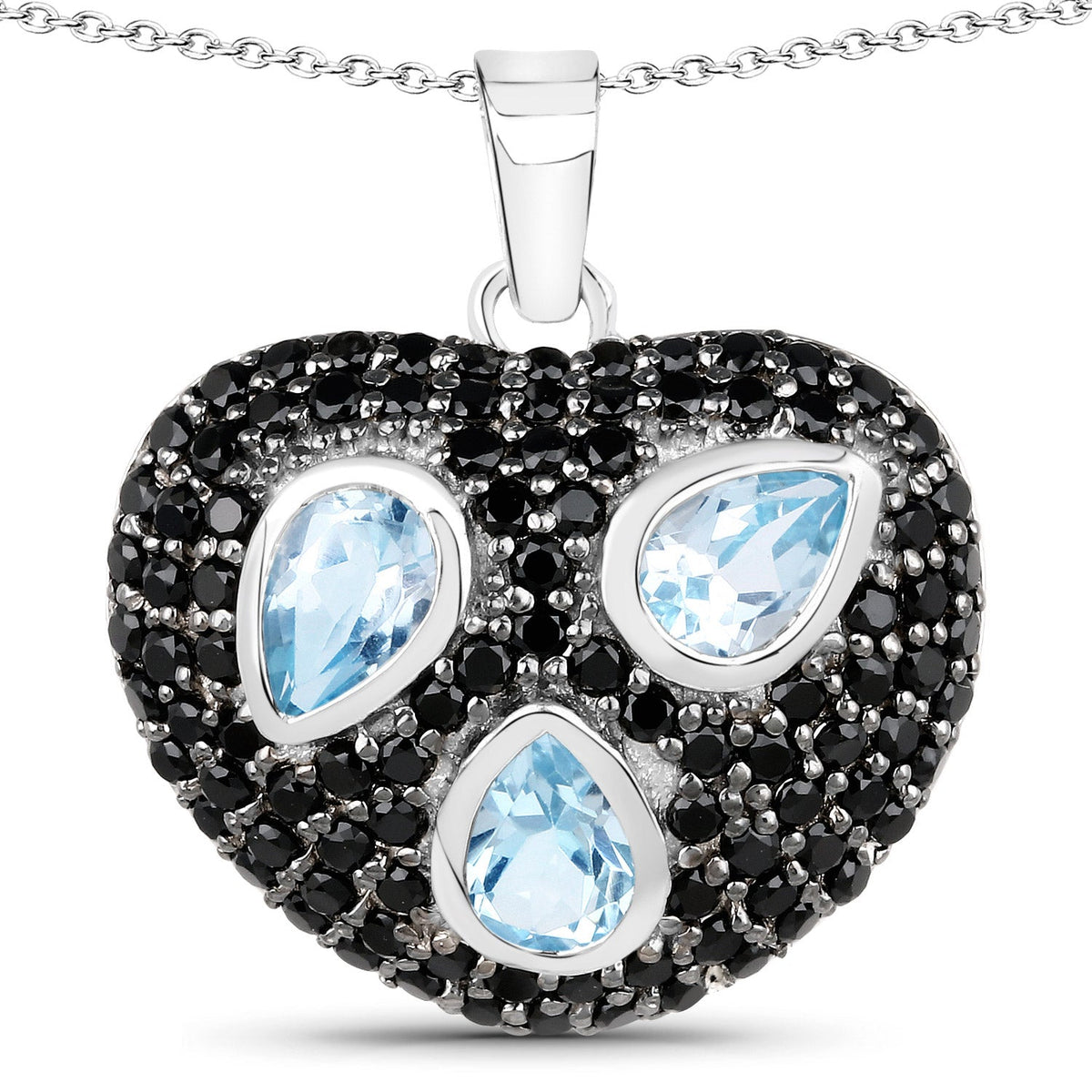 Colgante de plata de ley .925 con topacio azul genuino de 3.52 quilates y espinela negra