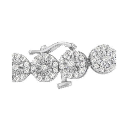 Brazalete tenis de oro blanco de 14 quilates con halo de diamantes de 2,00 quilates (color H-I, claridad I1-I2) - 7 pulgadas