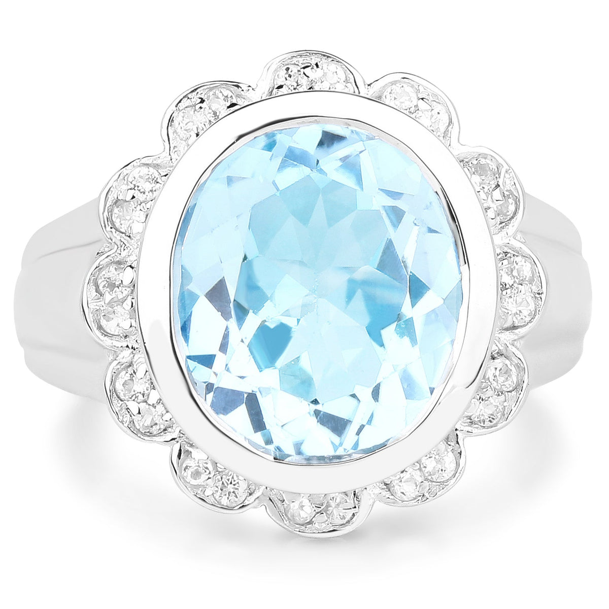 Anillo de plata de ley .925 con topacio azul genuino y topacio blanco de 5.39 quilates