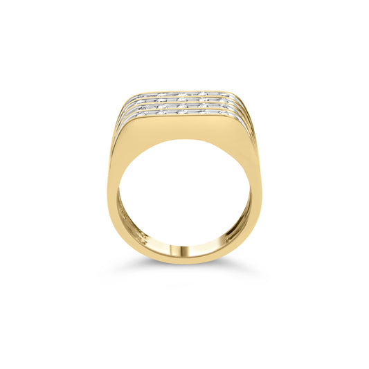 Anillo de hombre de oro amarillo de 10K con varias filas de diamantes de 1,00 quilates