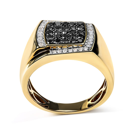 Anillo llamativo de oro amarillo de 10K para hombre con racimo de cojín de 1.00 Cttw de diamante blanco y negro (Color I-J, Claridad I2-I3) - Talla de anillo 10.5
