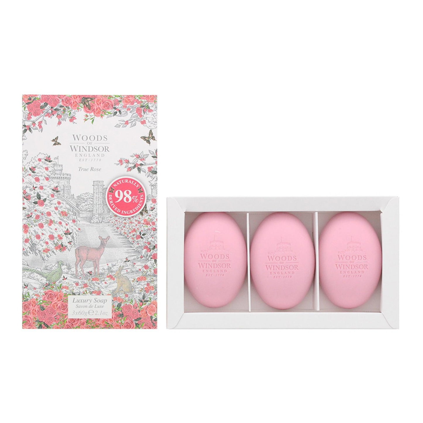 Set Trio, Woods Of Windsor, True Rose, Moisturizing, Massage Soap Bar, Palm Oil, 3 pcs, 60 g