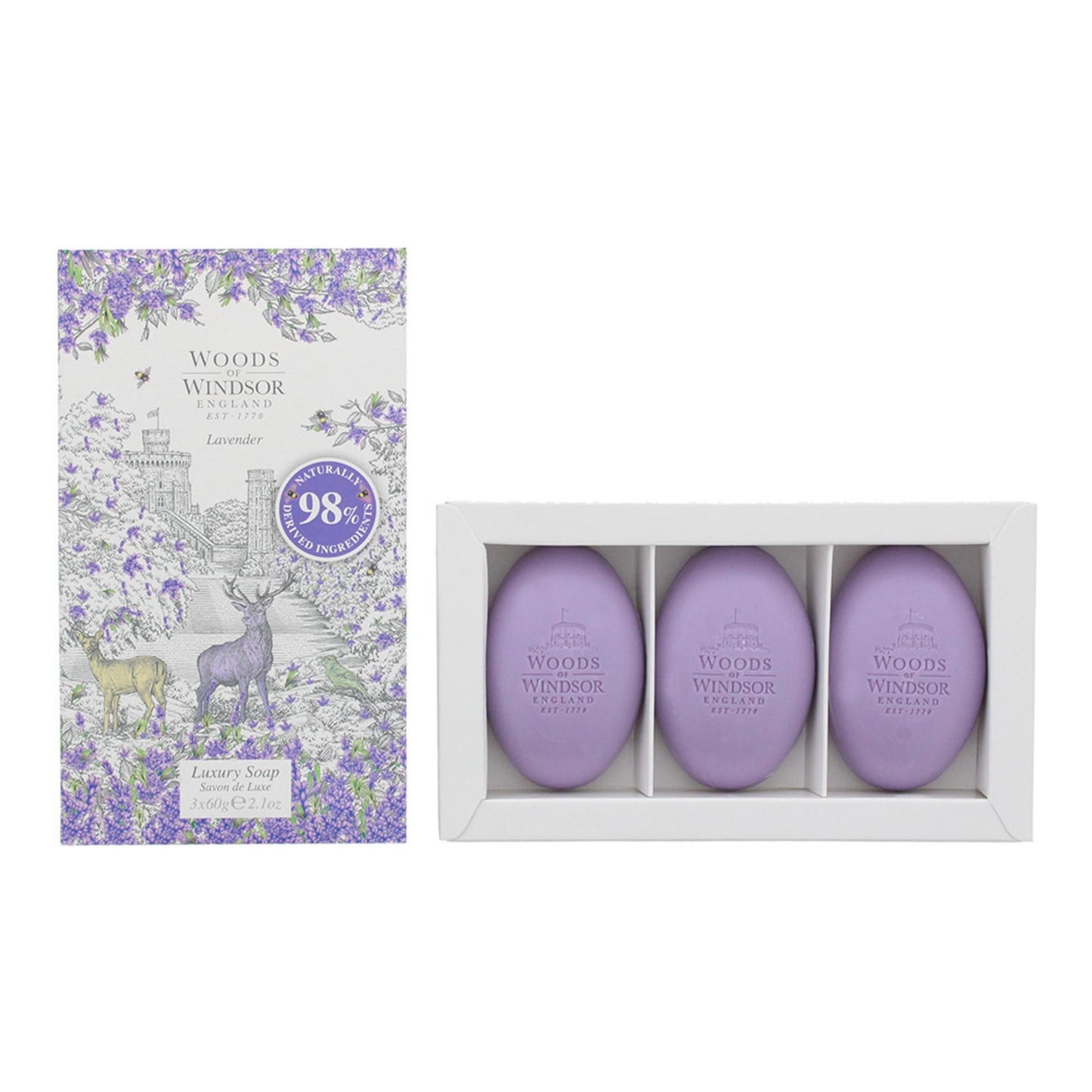 Set Trio, Woods Of Windsor, Lavender, Cleaning, Lavender, Massage Soap Bar, Shea butter, 3 pcs, 60 g