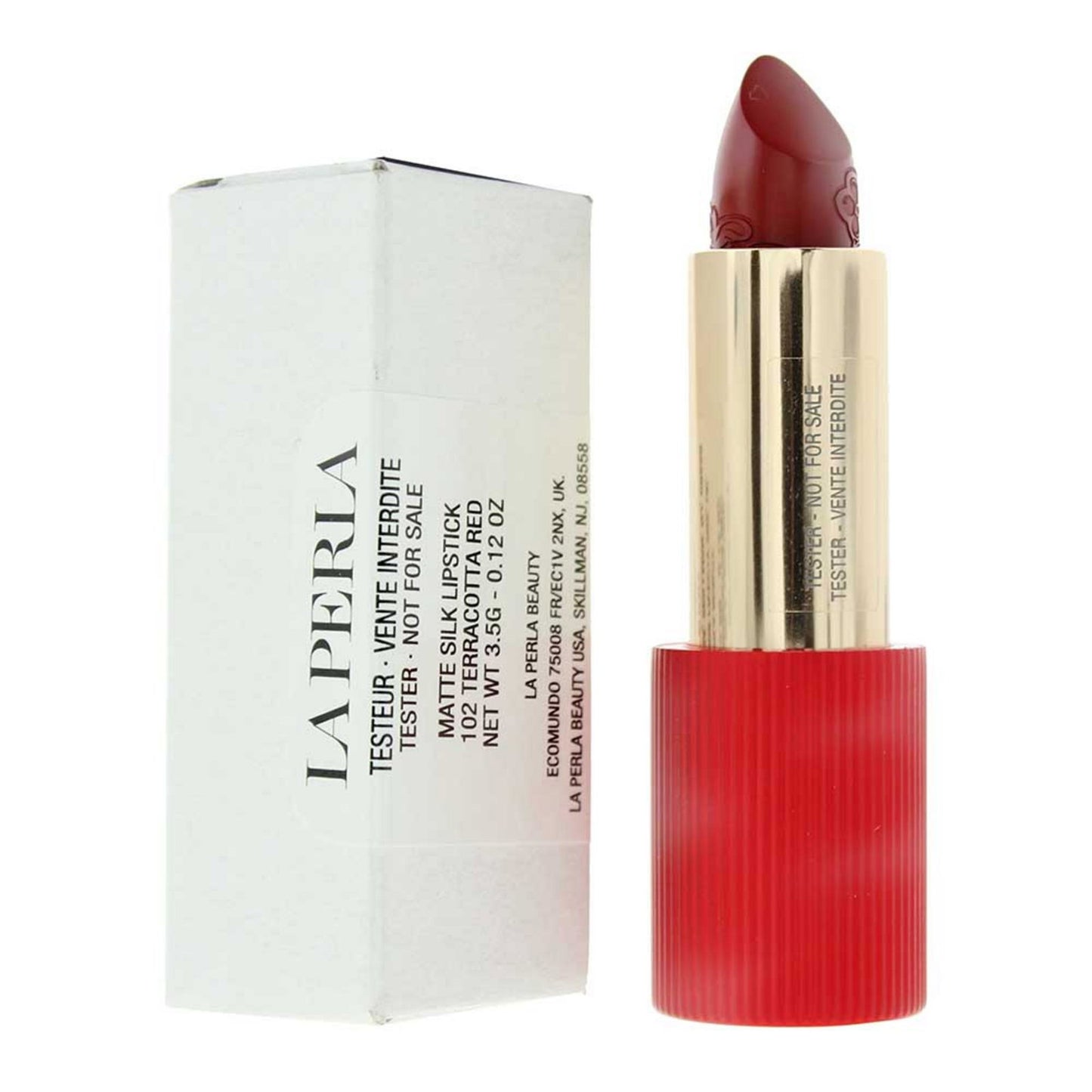 La Perla, Matte Silk, Matte, Cream Lipstick, 102, Terracotta Red, 3.5 g *Tester