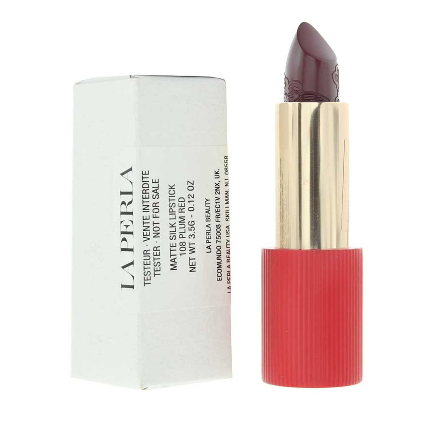 La Perla, Matte Silk, Matte, Cream Lipstick, 108, Plum Red, 3.5 g *Tester