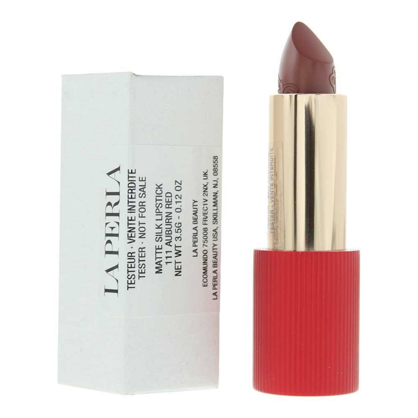La Perla, Matte Silk, Matte Silk, Cream Lipstick, 111, Auburn Red, 3.5 g *Tester