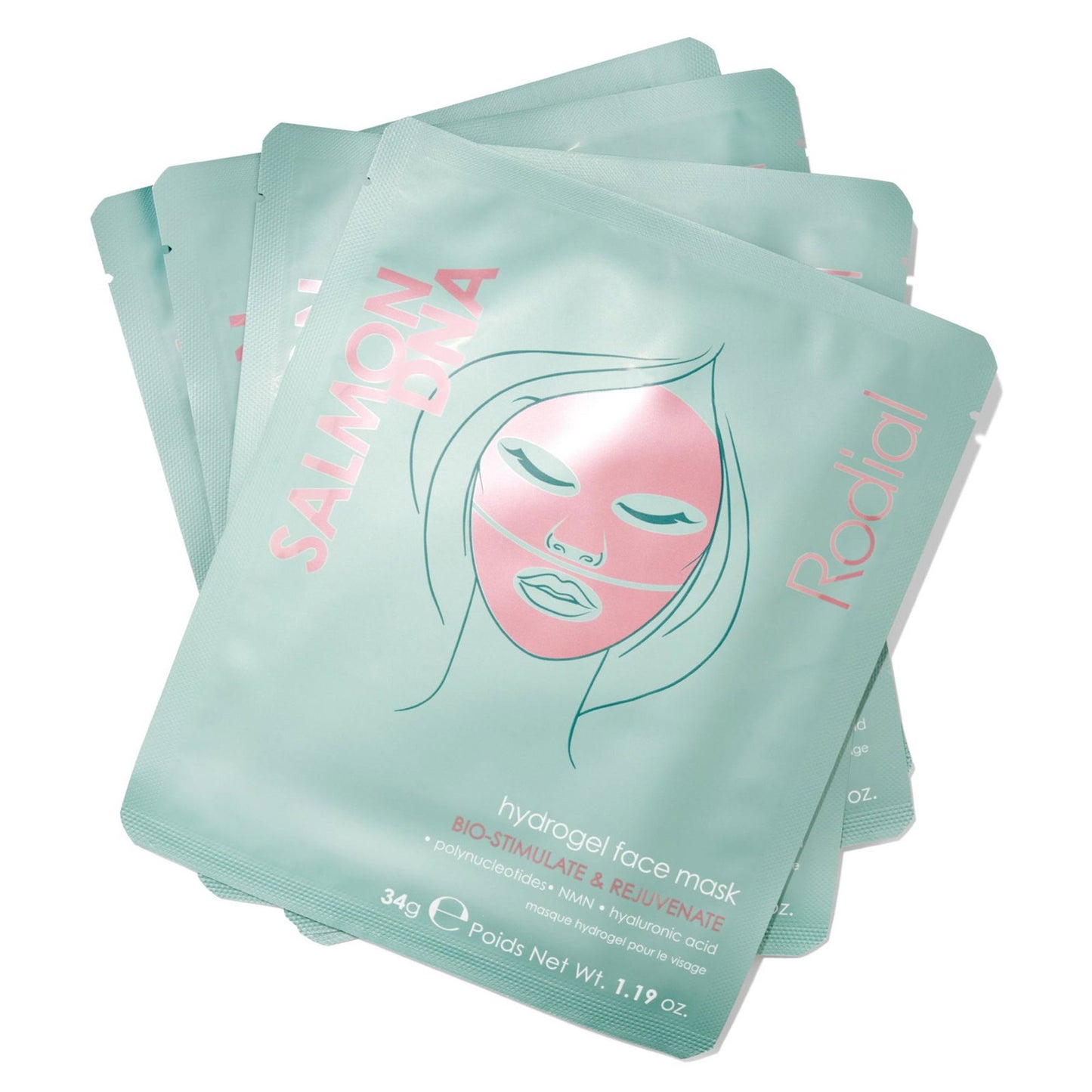 Rodial, Salmon DNA Hydrogel Face Mask, Hydrating, Gel Mask, For Face, 4 pcs, 34 g