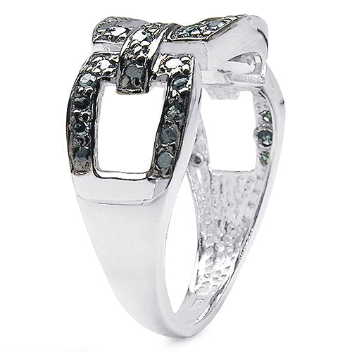 Anillo de Plata de Ley .925 con Diamante Azul Genuino de 0.36 Quilates