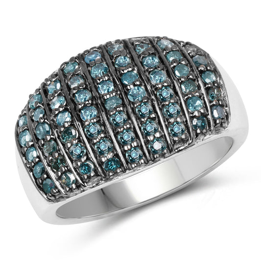 Anillo de plata de ley .925 con diamante azul genuino de 0,83 quilates y diamante blanco
