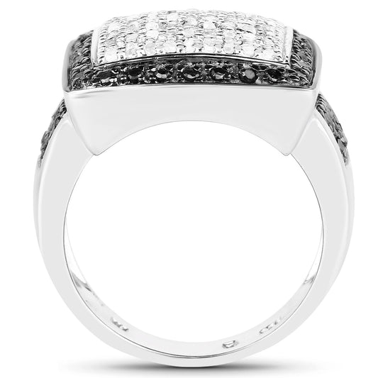 Anillo de plata de ley .925 con diamante negro genuino de 0.61 quilates y diamantes blancos