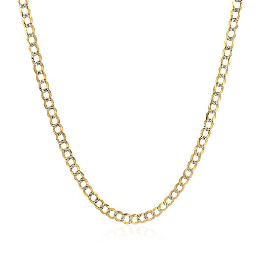 Cadena de eslabones cubanos de oro bicolor de 14k y 2.6 mm con pavé
