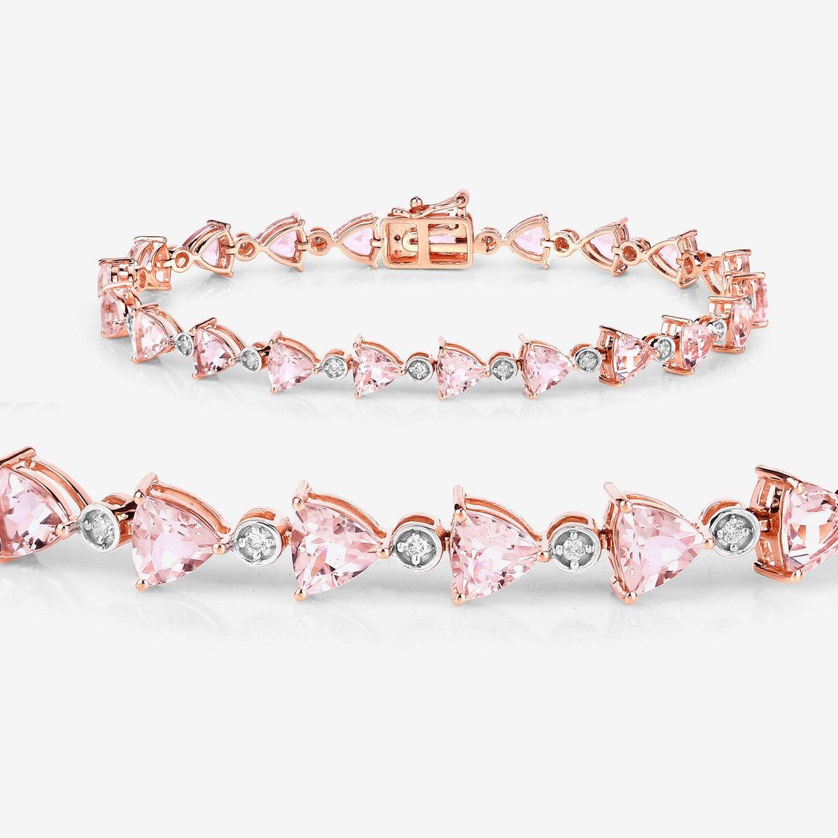 Pulsera de oro rosa de 14 quilates con morganita auténtica de 7,56 quilates y diamantes blancos