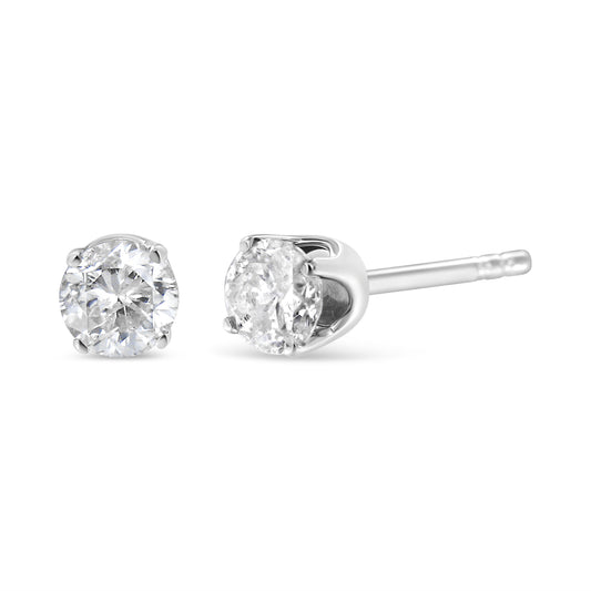 Pendientes de tuerca de oro blanco de 14K con solitario de diamante cultivado en laboratorio de 1.0 Cttw talla redonda brillante engastado en 4 puntas y cierre a presión (color E-F, claridad VVS2-VS1)