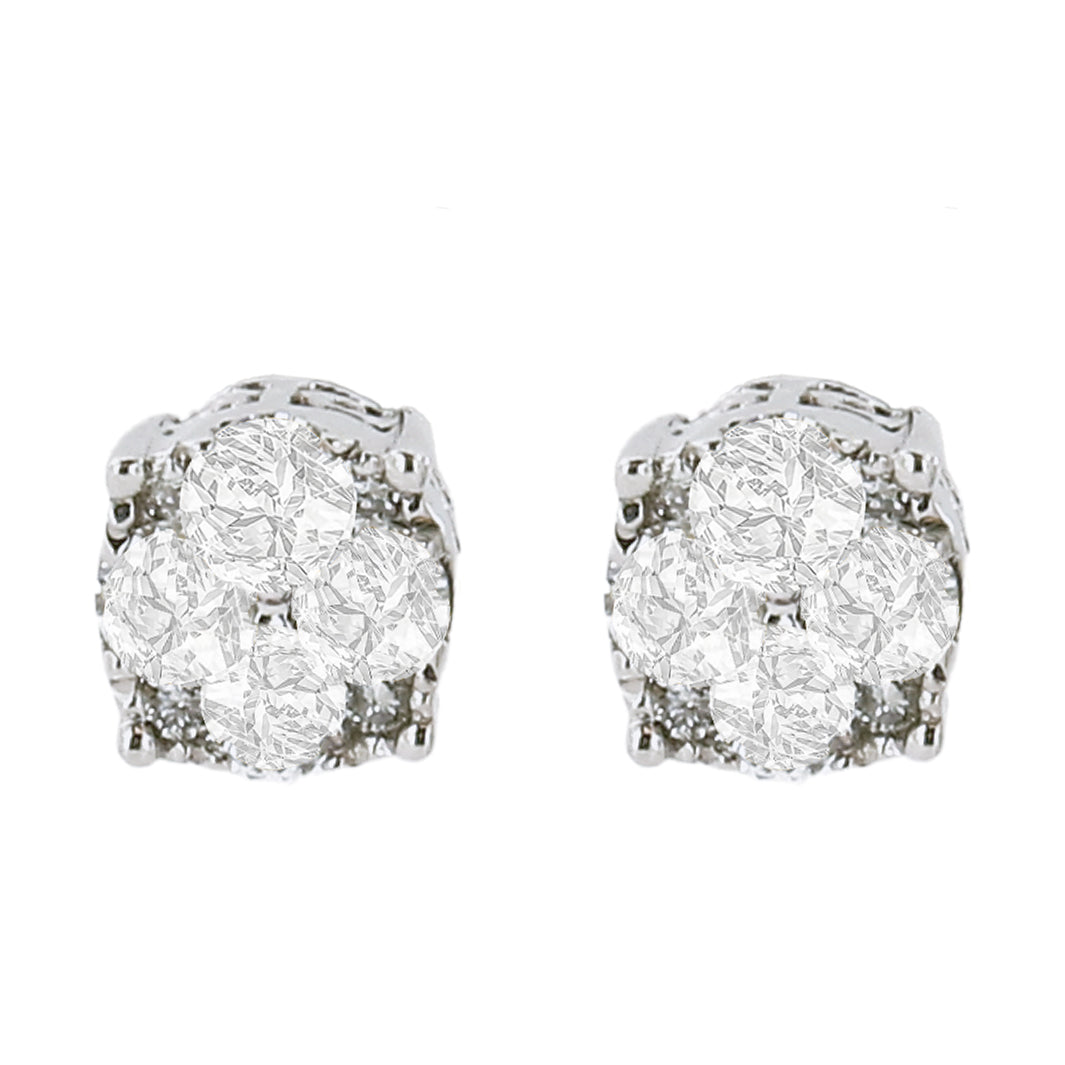 Pendientes de tuerca de plata esterlina .925 con diamantes redondos en engaste de garra de 1/2 quilate (color I-J, claridad I2-I3)