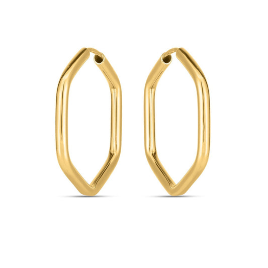 Pendientes de aro hexagonales sin fin de oro amarillo de 14k