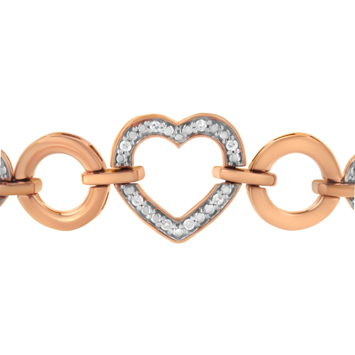 14K Rose Gold Plated .925 Sterling Silver Diamond Accent Circle and Heart Link Adjustable 6â€-10†Bolo Bracelet