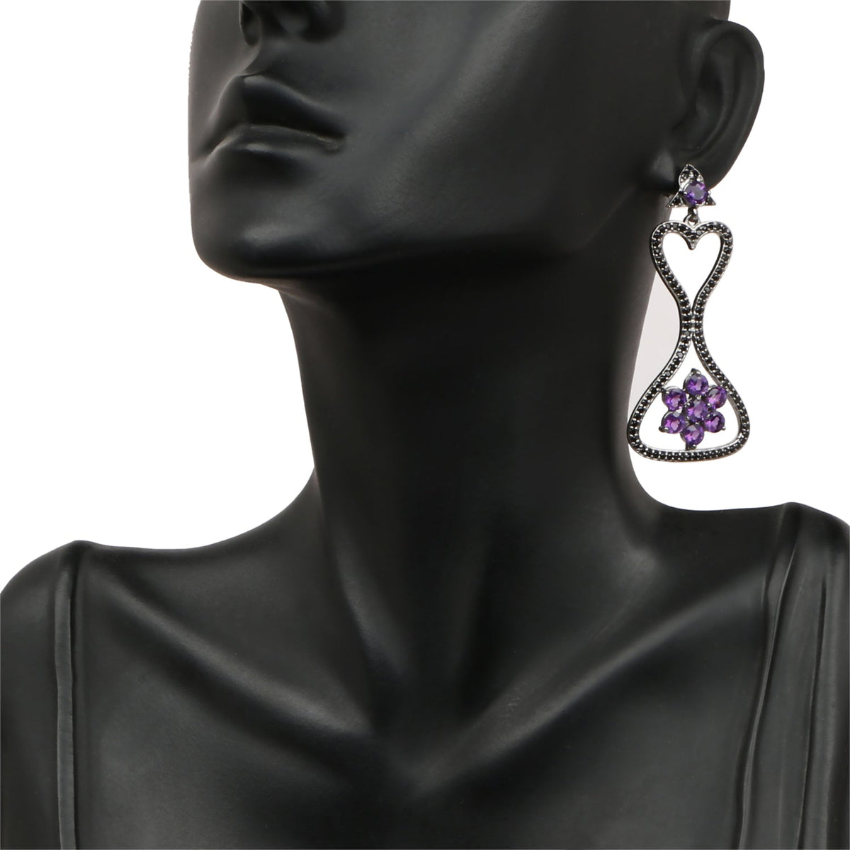 Pendientes de Plata Esterlina .925 con Amatista Genuina y Espinela Negra de 6.31 Quilates