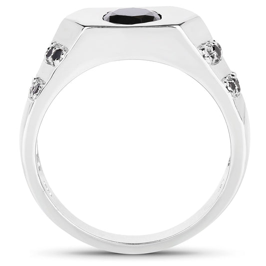 Anillo de plata de ley .925 con diamante negro auténtico de 1.53 quilates