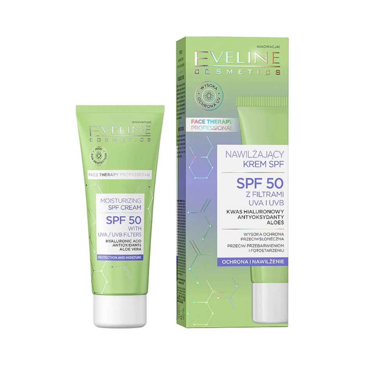 Eveline Cosmetics, Therapy Professional, Aloe, Moisturizing, Daily, Cream, For Face, SPF 50, 30 ml
