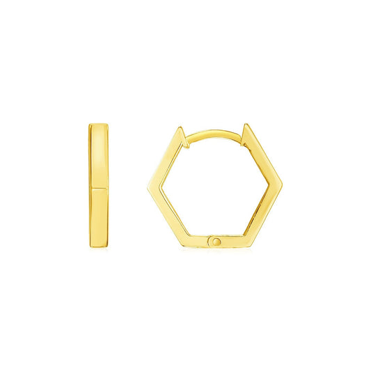 14k Yellow Gold Hexagon Huggie Hoops Earrings - view 2