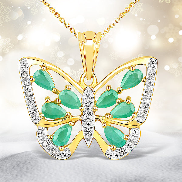 1.90 Carat Genuine Emerald and White Diamond .925 Sterling Silver Pendant