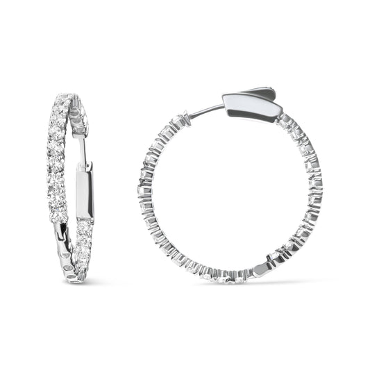 Pendientes de aro de oro blanco de 14 quilates con diamantes cultivados en laboratorio de 3,00 quilates, de interior a exterior (color F-G, claridad VS1-VS2)